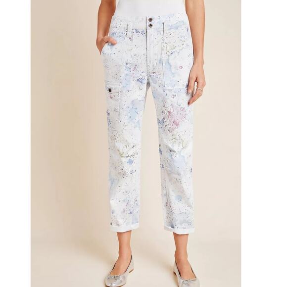 Anthropologie Women’s 27 Pants Wanderer Watercolor Cargo Utility Relaxed - Picture 3 of 16